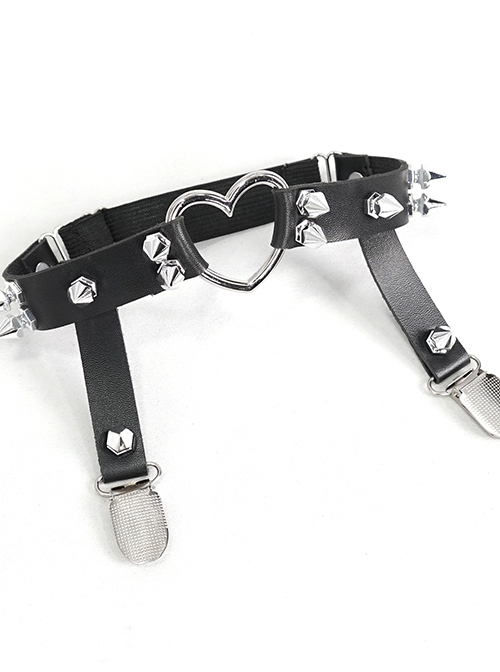Gothic Style Sexy Mesh Asymmetric Metal Heart Rivet Decoration Black Elastic Calf Socks