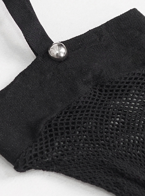 Gothic Style Sexy Mesh Asymmetric Metal Heart Rivet Decoration Black Elastic Calf Socks