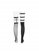 Gothic Style Sexy Asymmetric Mesh Adjustable PU Leather Metal Rivet Black Stretch Stockings