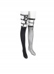 Gothic Style Sexy Asymmetric Mesh Adjustable PU Leather Metal Rivet Black Stretch Stockings