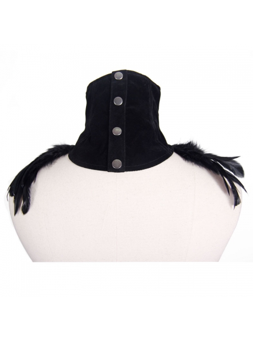 Gothic Style Elegant And Comfortable Weft Velvet Front Center Lace Embroidery Side Feather Decoration Black Gorgeous Neckband
