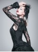 Gothic Style Gorgeous Tassel Elastic Rose Mesh Lace Pleated Black Trumpet Long Sleeve Shawl
