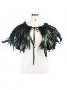 Gothic Style Gorgeous Feather Stitching Lace Collar Black Shawl