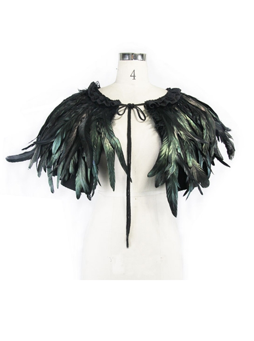Gothic Style Gorgeous Feather Stitching Lace Collar Black Shawl