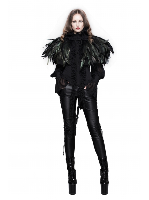 Gothic Style Gorgeous Feather Stitching Lace Collar Black Shawl