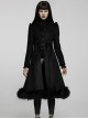 Gothic Style Exquisite Embroidered Appliques Collar And Lower Plush Decoration Black Long Sleeves Slim Wool Coat