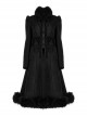 Gothic Style Exquisite Embroidered Appliques Collar And Lower Plush Decoration Black Long Sleeves Slim Wool Coat