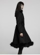 Gothic Style Exquisite Embroidered Appliques Collar And Lower Plush Decoration Black Long Sleeves Slim Wool Coat