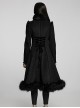 Gothic Style Exquisite Embroidered Appliques Collar And Lower Plush Decoration Black Long Sleeves Slim Wool Coat