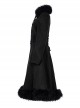 Gothic Style Exquisite Embroidered Appliques Collar And Lower Plush Decoration Black Long Sleeves Slim Wool Coat