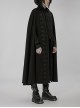 Gothic Style Elegant Stand Collar Gorgeous Embroidery Applique Decoration Placket Black Woolen Long Cloak