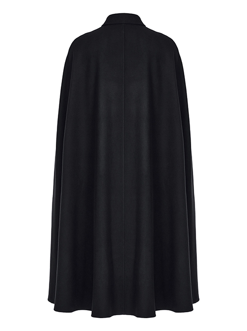Gothic Style Elegant Stand Collar Gorgeous Embroidery Applique Decoration Placket Black Woolen Long Cloak