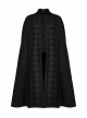 Gothic Style Elegant Stand Collar Gorgeous Embroidery Applique Decoration Placket Black Woolen Long Cloak