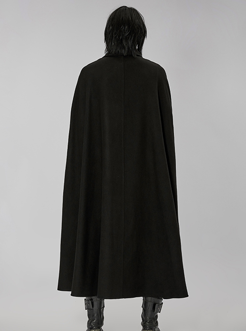 Gothic Style Elegant Stand Collar Gorgeous Embroidery Applique Decoration Placket Black Woolen Long Cloak