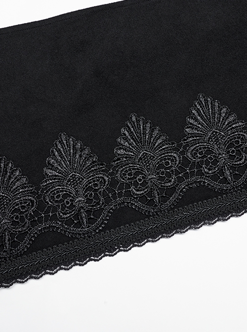 Gothic Style Elegant Stand Collar Gorgeous Embroidery Applique Decoration Placket Black Woolen Long Cloak