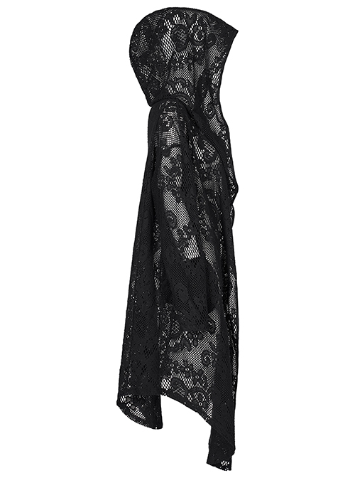 Gothic Style Personality Lace Mesh Slightly Transparent Witch Feeling Black Long Sleeves Hooded Loose Coat
