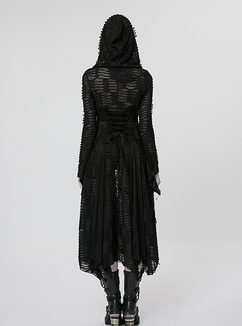 Gothic Style Exquisite Rivet Velvet Drawstring Decoration Mysterious Witch Black Trumpet Sleeves Hooded Coat