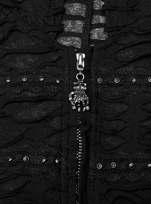 Gothic Style Exquisite Rivet Velvet Drawstring Decoration Mysterious Witch Black Trumpet Sleeves Hooded Coat
