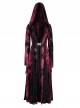 Gothic Style Exquisite Carved Metal Buckle Lace Embellished Cross Strap Unique Black Red Tie Dye Hooded Coat