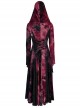 Gothic Style Exquisite Carved Metal Buckle Lace Embellished Cross Strap Unique Black Red Tie Dye Hooded Coat