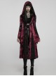 Gothic Style Exquisite Carved Metal Buckle Lace Embellished Cross Strap Unique Black Red Tie Dye Hooded Coat