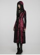Gothic Style Exquisite Carved Metal Buckle Lace Embellished Cross Strap Unique Black Red Tie Dye Hooded Coat
