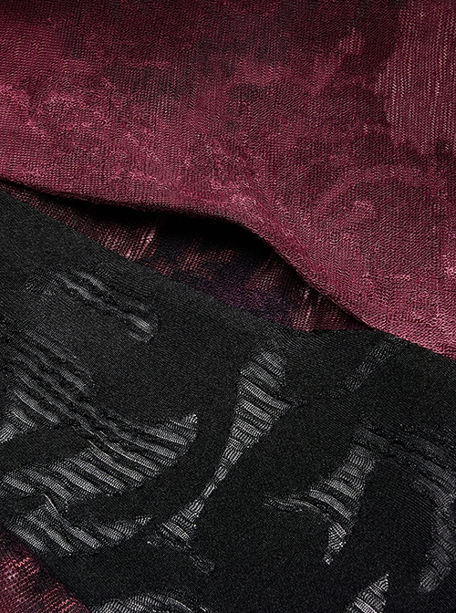 Gothic Style Exquisite Carved Metal Buckle Lace Embellished Cross Strap Unique Black Red Tie Dye Hooded Coat