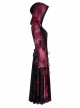 Gothic Style Exquisite Carved Metal Buckle Lace Embellished Cross Strap Unique Black Red Tie Dye Hooded Coat