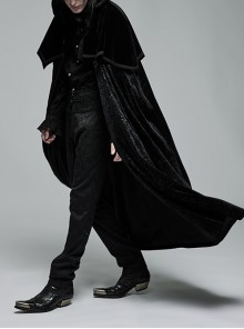 Gothic Style Adjustable Wire Collar Luxury Velvet Jacquard Imitation Ruby ​​Necklace Mysterious Bat Hem Black Cloak