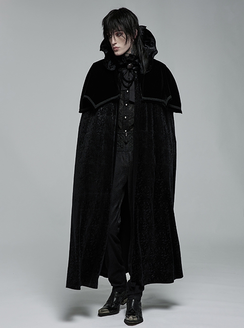 Gothic Style Adjustable Wire Collar Luxury Velvet Jacquard Imitation Ruby ​​Necklace Mysterious Bat Hem Black Cloak