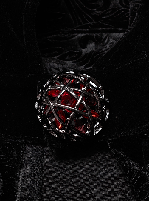 Gothic Style Adjustable Wire Collar Luxury Velvet Jacquard Imitation Ruby ​​Necklace Mysterious Bat Hem Black Cloak