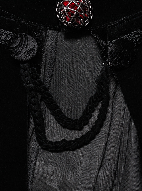 Gothic Style Adjustable Wire Collar Luxury Velvet Jacquard Imitation Ruby ​​Necklace Mysterious Bat Hem Black Cloak