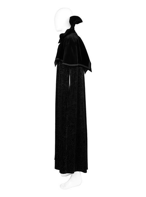 Gothic Style Adjustable Wire Collar Luxury Velvet Jacquard Imitation Ruby ​​Necklace Mysterious Bat Hem Black Cloak