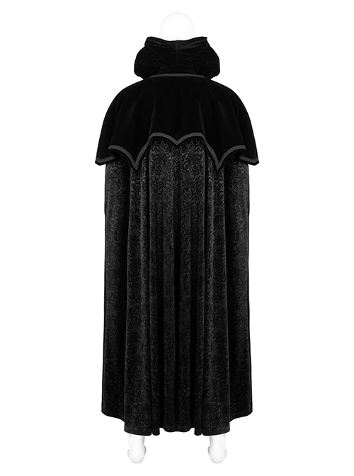 Gothic Style Adjustable Wire Collar Luxury Velvet Jacquard Imitation Ruby ​​Necklace Mysterious Bat Hem Black Cloak