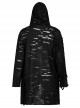Punk Style Decadent Tattered Knitted Material Oversized Metal Pin Decoration Black Hooded Long Sleeves Coat