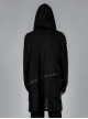 Punk Style Decadent Tattered Knitted Material Oversized Metal Pin Decoration Black Hooded Long Sleeves Coat