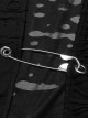 Punk Style Decadent Tattered Knitted Material Oversized Metal Pin Decoration Black Hooded Long Sleeves Coat