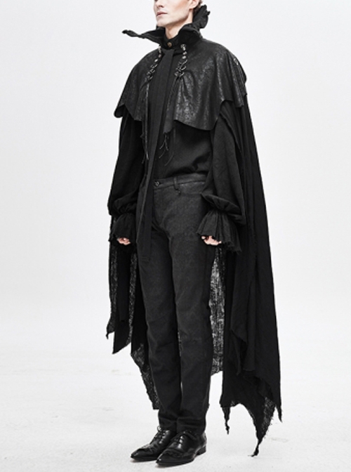 Gothic Retro Old Fashioned Cracked Irregular Knitwear With Cotton And Linen Black Metal Eyelet Cape