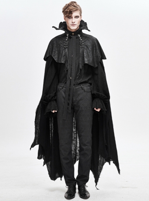 Gothic Retro Old Fashioned Cracked Irregular Knitwear With Cotton And Linen Black Metal Eyelet Cape