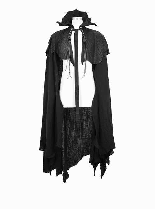 Gothic Retro Old Fashioned Cracked Irregular Knitwear With Cotton And Linen Black Metal Eyelet Cape