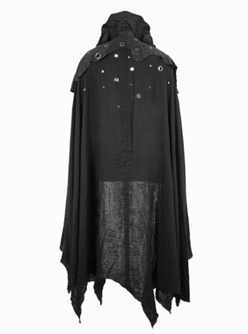 Gothic Retro Old Fashioned Cracked Irregular Knitwear With Cotton And Linen Black Metal Eyelet Cape