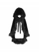 Gothic Style Simple Velvet Warm Wool Edge Black Lace Loose Hooded Cape
