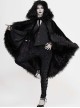 Gothic Style Simple Velvet Warm Wool Edge Black Lace Loose Hooded Cape
