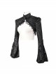Gothic Style Exquisite Elastic Flocking Splicing Lace Mesh Black Tassel Trumpet Sleeve Shawl