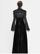 Gothic Style Exquisite Elastic Flocking Splicing Lace Mesh Black Tassel Trumpet Sleeve Shawl