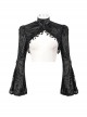 Gothic Style Exquisite Elastic Flocking Splicing Lace Mesh Black Tassel Trumpet Sleeve Shawl