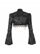 Gothic Style Exquisite Elastic Flocking Splicing Lace Mesh Black Tassel Trumpet Sleeve Shawl