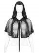 Gothic Style Sexy Slightly Transparent Elastic Mesh Splicing Lace Black Chiffon Hooded Cape