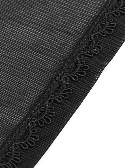 Gothic Style Sexy Slightly Transparent Elastic Mesh Splicing Lace Black Chiffon Hooded Cape