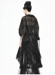 Gothic Style Exquisite Tassel Stitching Lace Print Black Slightly Transparent Shawl